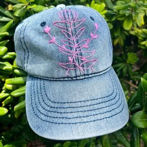 New denim hand embroidered baseball cap!